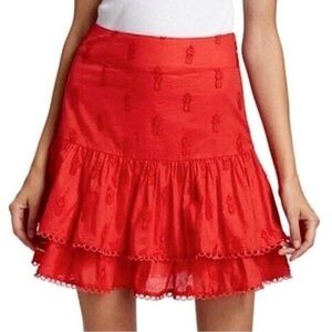 Farm Rio Ruffled 3-D Pineapple Mini Skirt Size Medium Warm Red Tropical